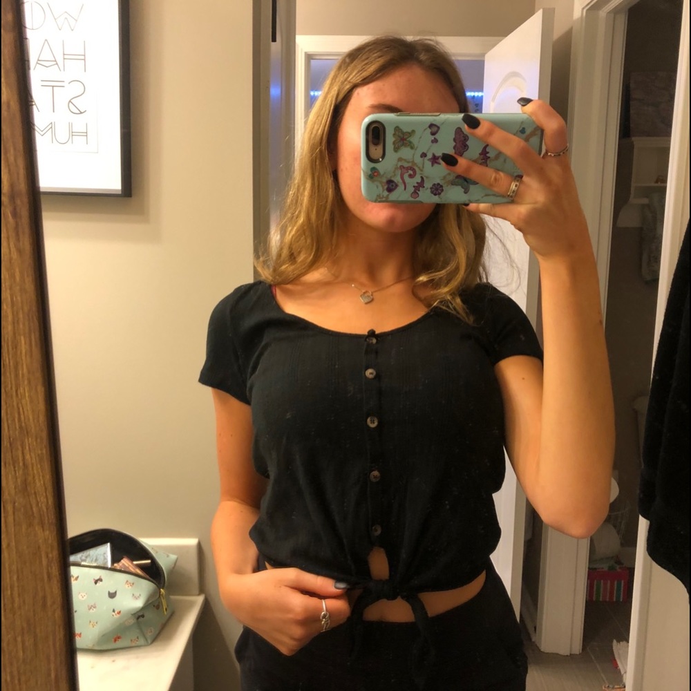 Black button down tie shirt